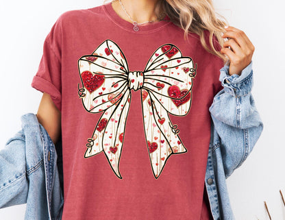 Comfort Colors Valentine Shirt: Coquette Bow with Hearts