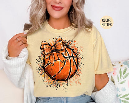 Comfort Colors Girls Basketball Bow Shirt: Kids Basketball Shirts