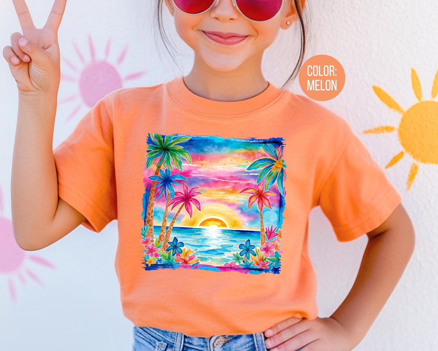 Comfort Colors® Watercolor Beach Sunset Shirt, Preppy Summer Beach Shirts