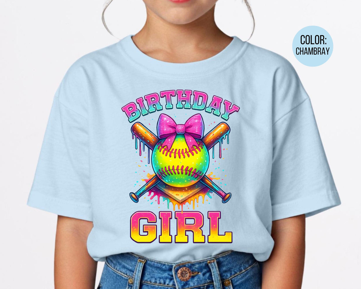 Comfort Colors Softball Birthday Girl Shirt, Girls Softball Tee