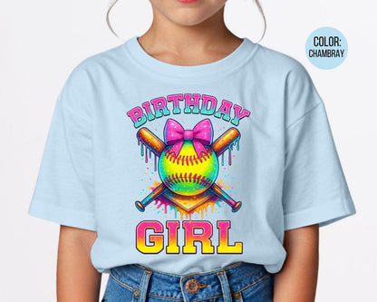 Comfort Colors Softball Birthday Girl Shirt, Girls Softball Tee
