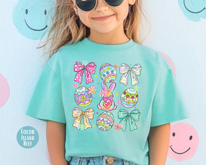 Comfort Colors® Girls Easter Egg Shirt, Kids Coquette Bow Easter Shirts