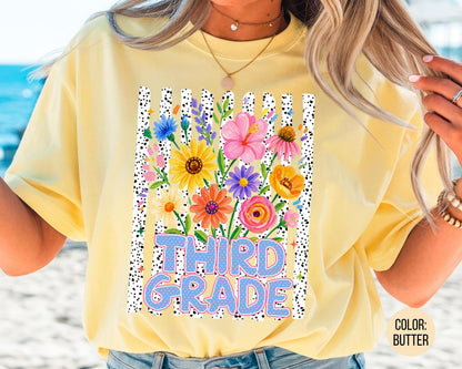 Comfort Colors® Floral Third Grade Shirt, 3rd Grade Teacher Shirts
