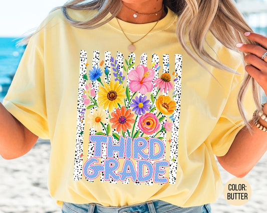 Comfort Colors® Floral Third Grade Shirt, 3rd Grade Teacher Shirts