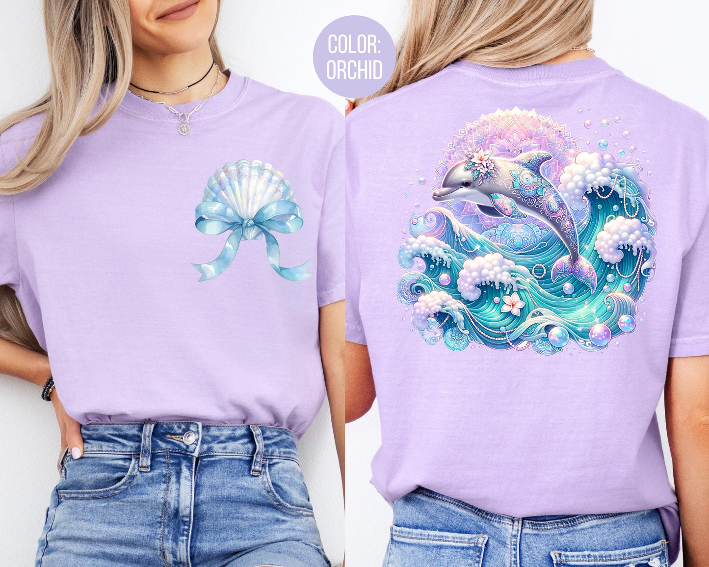 Comfort Colors Front and Back Dolphin Shirt, Girls Beach Shirts