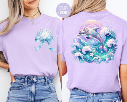 Comfort Colors Front and Back Dolphin Shirt, Girls Beach Shirts