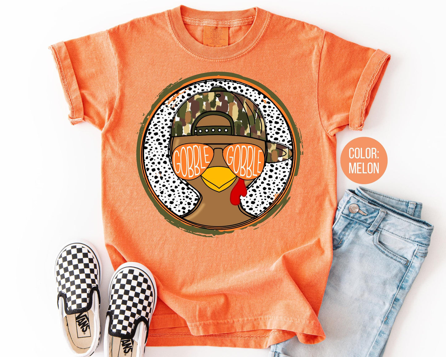 Comfort Colors Boys Thanksgiving Turkey Shirt: Gobble Matching Mom & Son