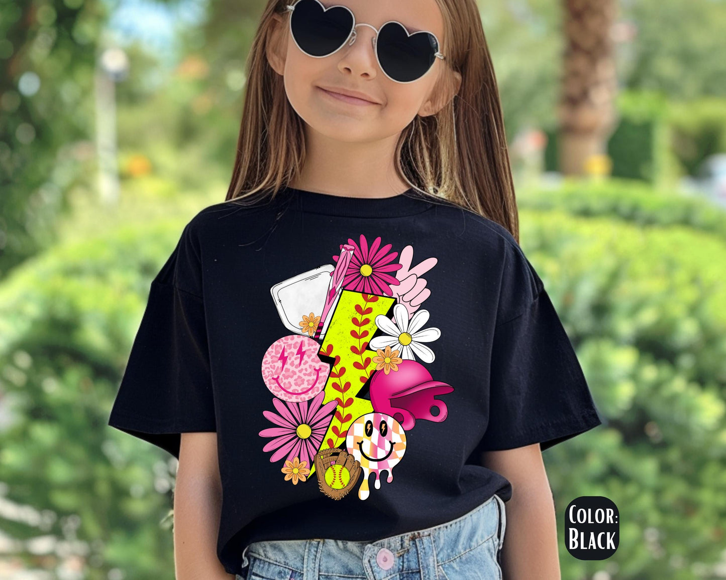Comfort Colors Lightning Bolt Softball Shirt: Girls Youth Tee
