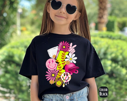 Comfort Colors Lightning Bolt Softball Shirt: Girls Youth Tee