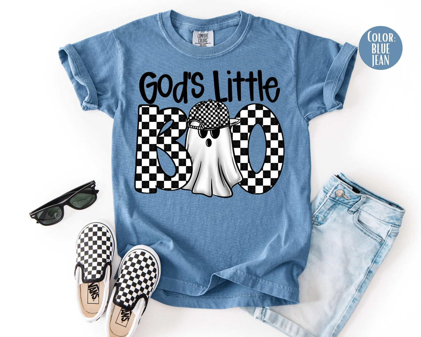 Comfort Colors God's Little Boo Shirt, Boys Halloween Tee, Youth Ghost T-Shirt