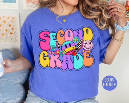 Comfort Colors® Smiley Retro Second Grade Shirt, 2nd Grade Teacher Shirts