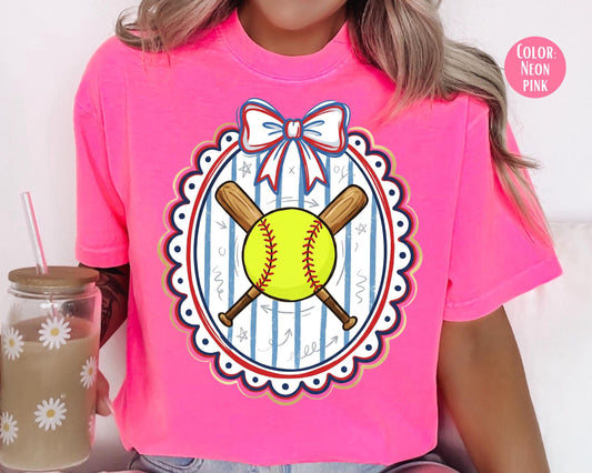 Comfort Colors Girls Coquette Softball Shirt, Softball Shirts