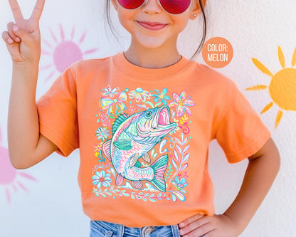 Comfort Colors® Floral Bass Shirt, Girls Fishing Shirts, Mommy and Me Fishing Tees