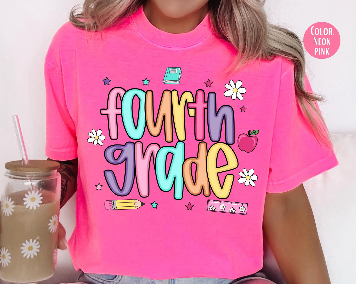 Comfort Colors® Colorful Preppy Fourth Grade Shirt, 4th Grade Teacher Shirts