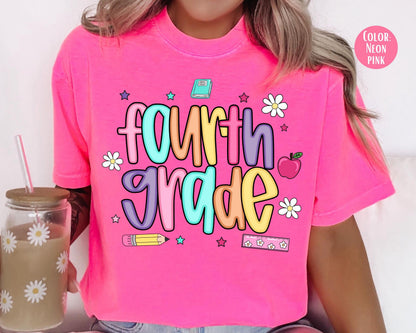 Comfort Colors® Colorful Preppy Fourth Grade Shirt, 4th Grade Teacher Shirts
