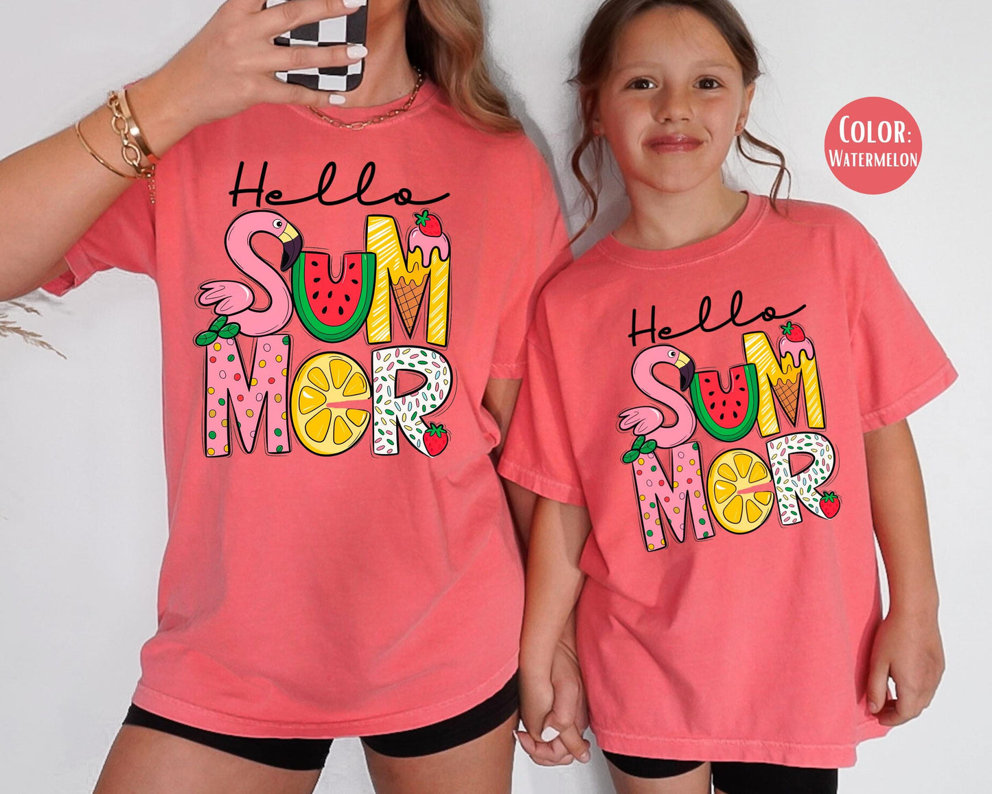Girls Hello Summer Comfort Colors Shirt - Kids Vacation Tee