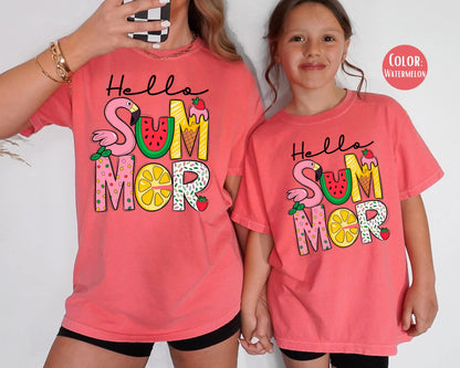 Girls Hello Summer Comfort Colors Shirt - Kids Vacation Tee