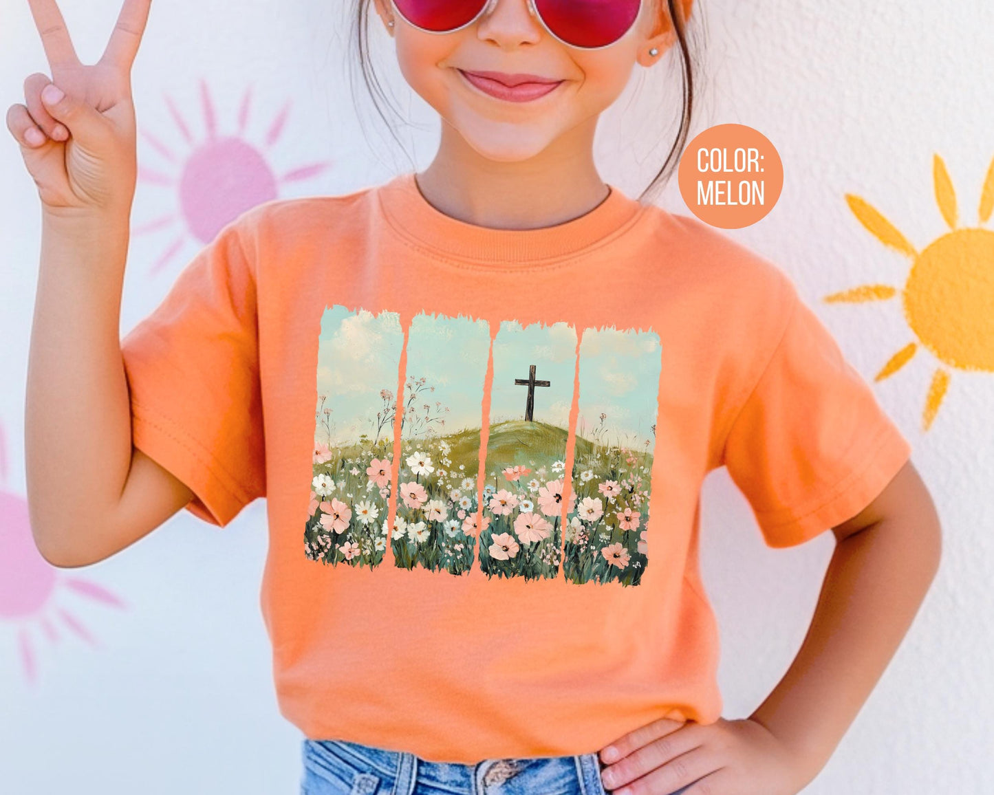 Comfort Colors® Girls Floral Cross Shirt, Kids Easter Shirts, Christian Gift