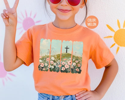 Comfort Colors® Girls Floral Cross Shirt, Kids Easter Shirts, Christian Gift