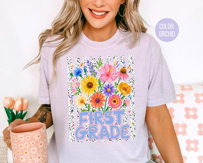 Comfort Colors® Floral First Grade Shirt, 1st Grade Teacher Shirts