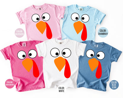 Comfort Colors Turkey Face Thanksgiving Shirt, Thanksgiving Mommy and Me, Funny Turkey Mama and Mini Shirts