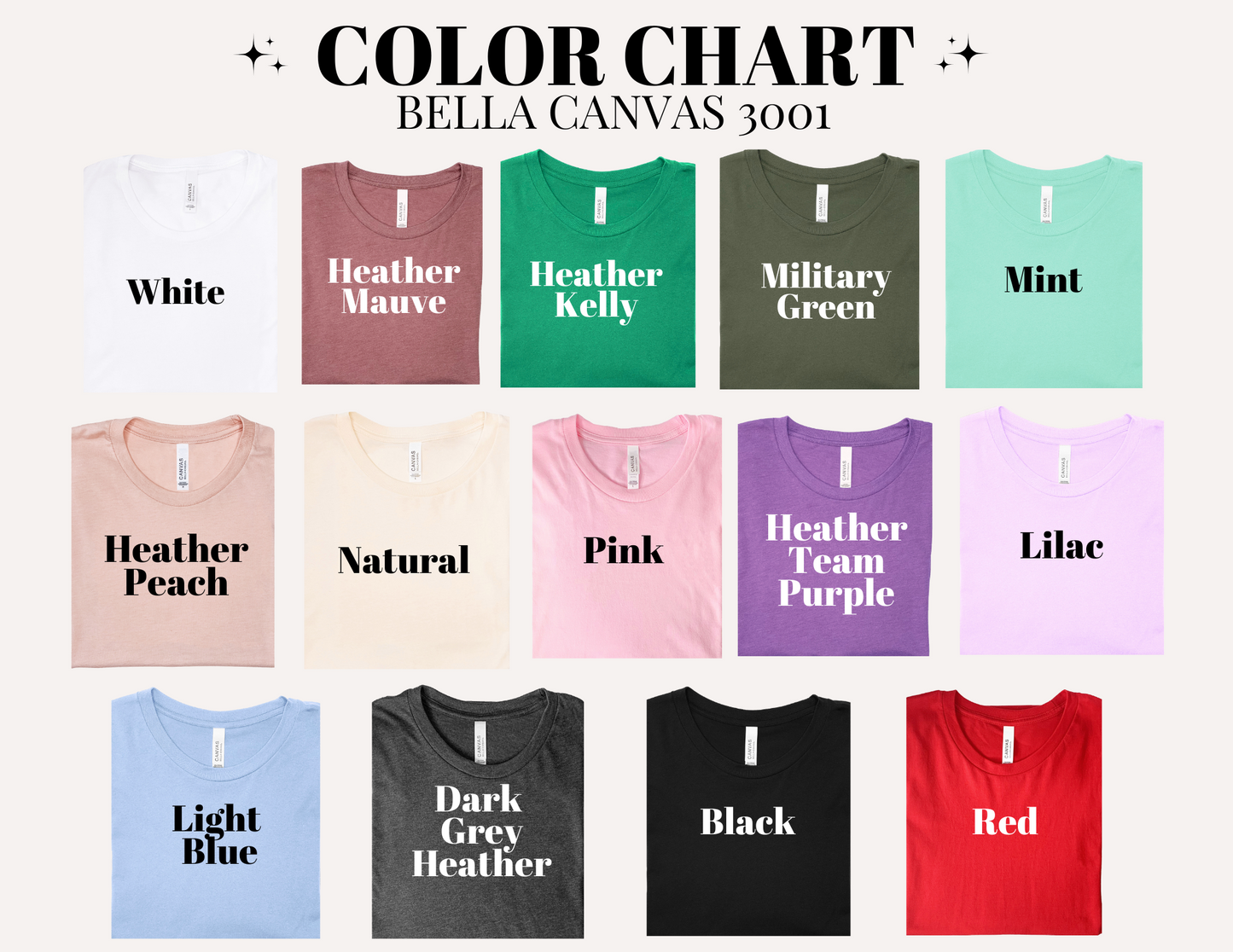 a group of t - shirts that say color chart