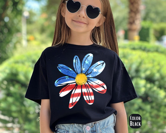 Comfort Colors 4th of July Kids Shirt: Patriotic Daisy Tee