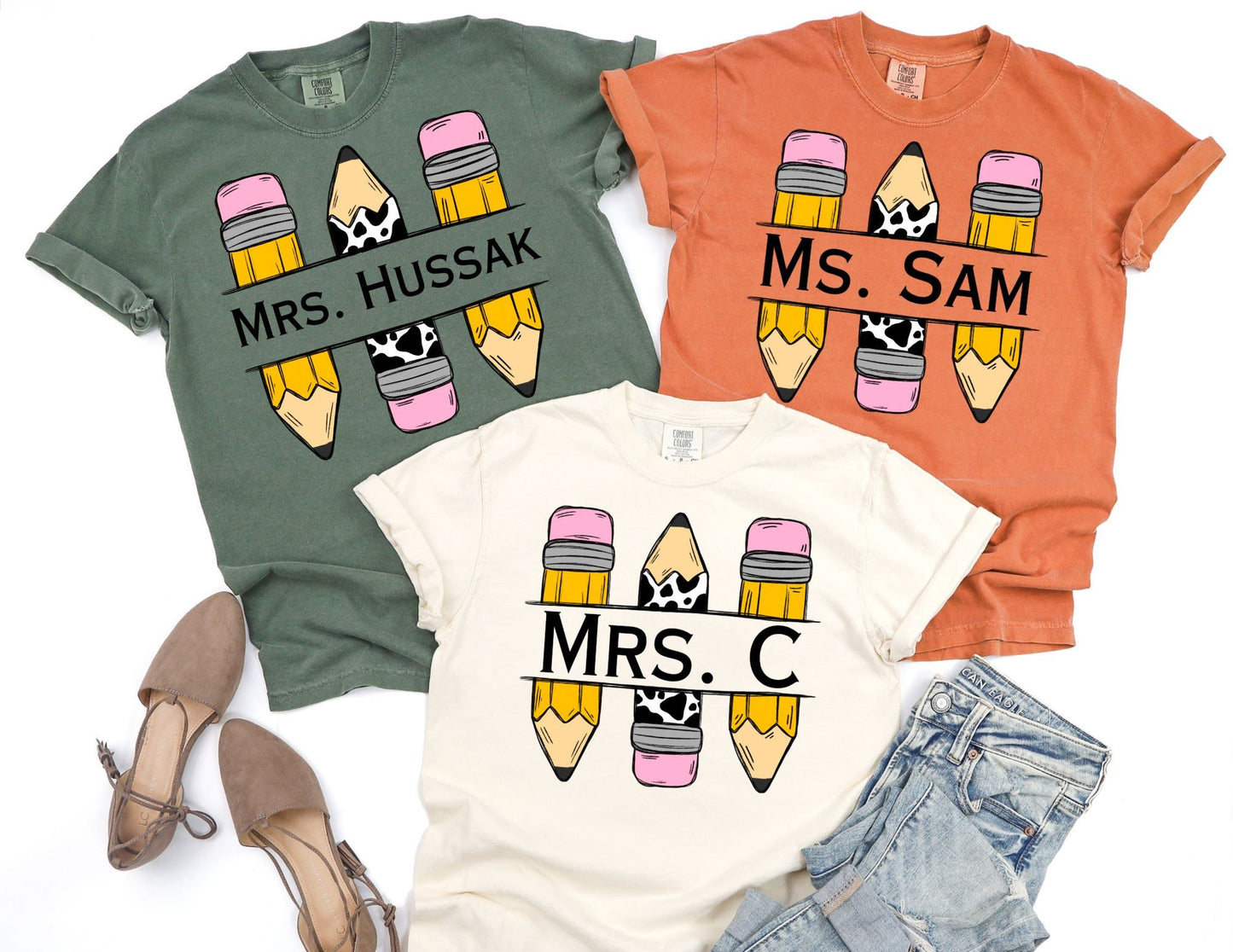 Comfort Colors Custom Teacher Shirt: Cow Pencil Design, Back to School
