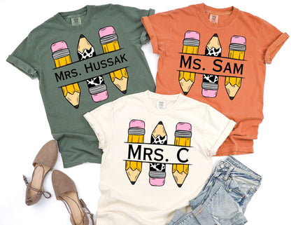 Comfort Colors Custom Teacher Shirt: Cow Pencil Design, Back to School