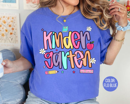 Comfort Colors® Colorful Preppy Kindergarten Shirt, Kindergarten Teacher Shirts