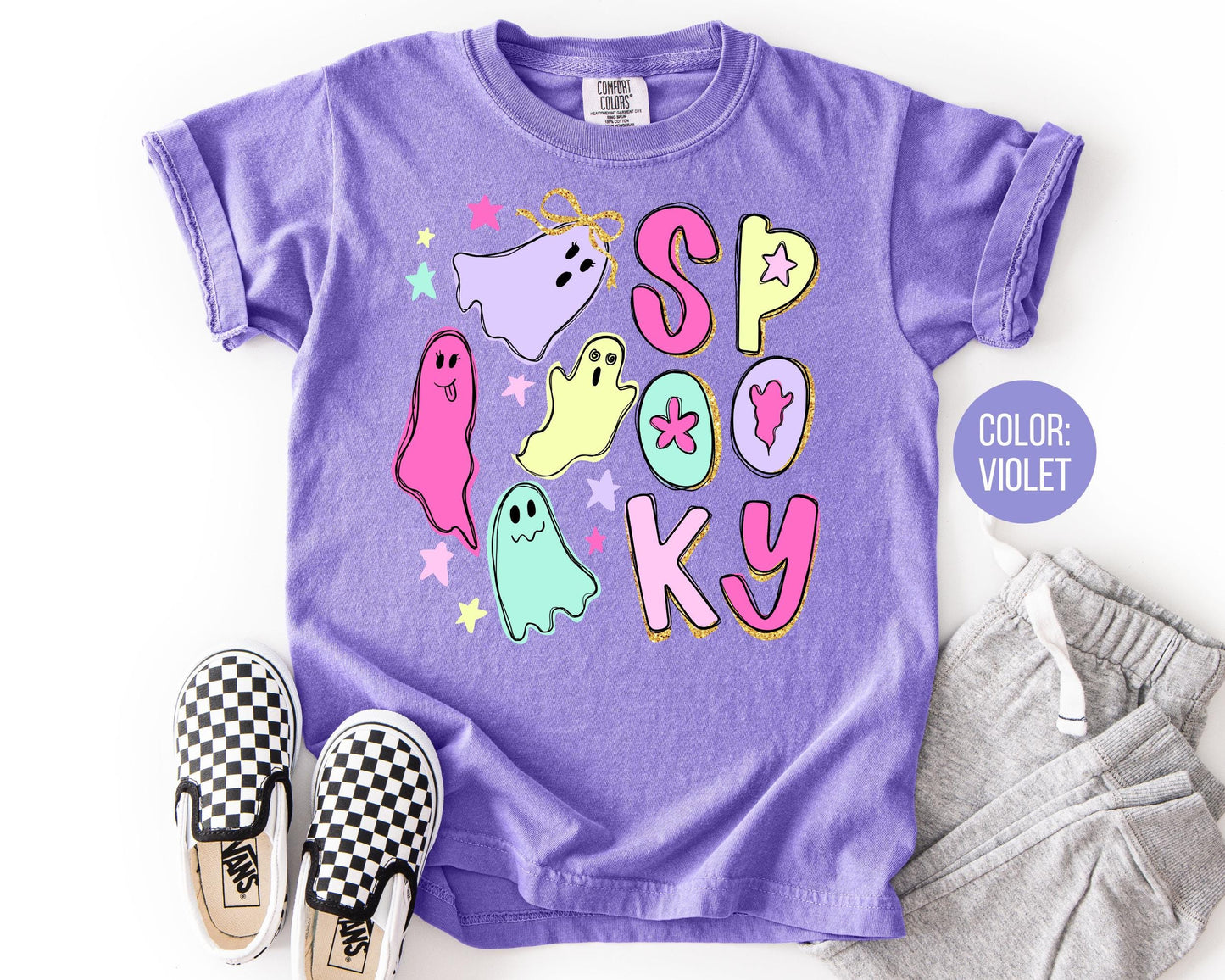 Comfort Colors Spooky Ghost Shirt, Doodle Halloween Tee