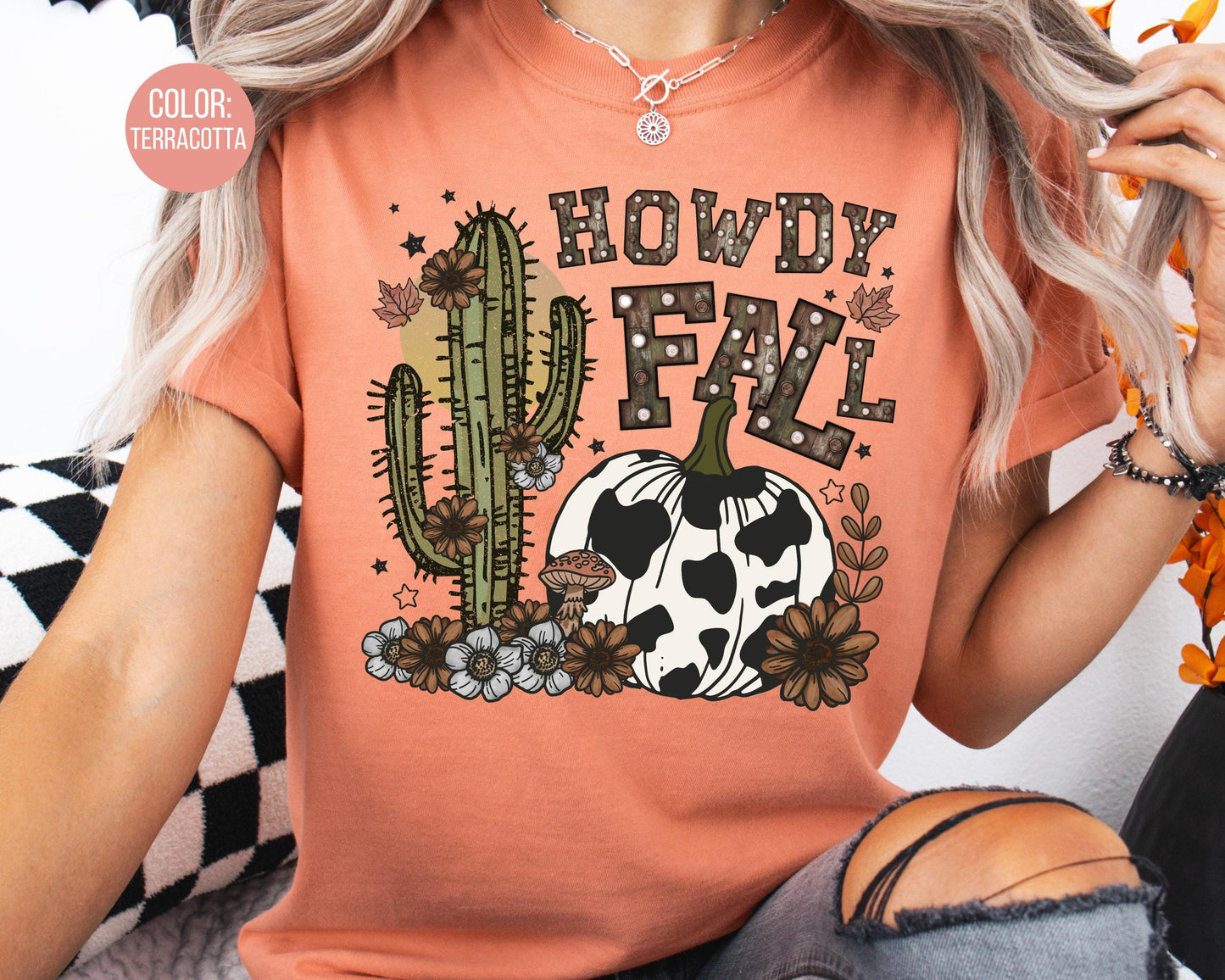 Comfort Colors Howdy Fall Shirt, Cow Print Shirts for Kids, Cowgirl Tee