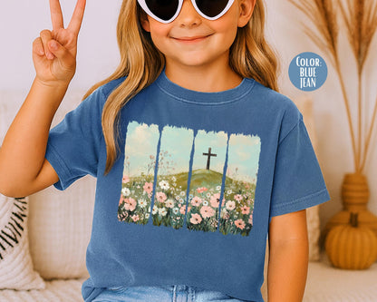 Comfort Colors® Girls Floral Cross Shirt, Kids Easter Shirts, Christian Gift