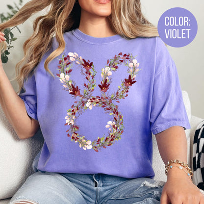 Comfort Colors Floral Bunny Wreath Shirt - Easter Gift