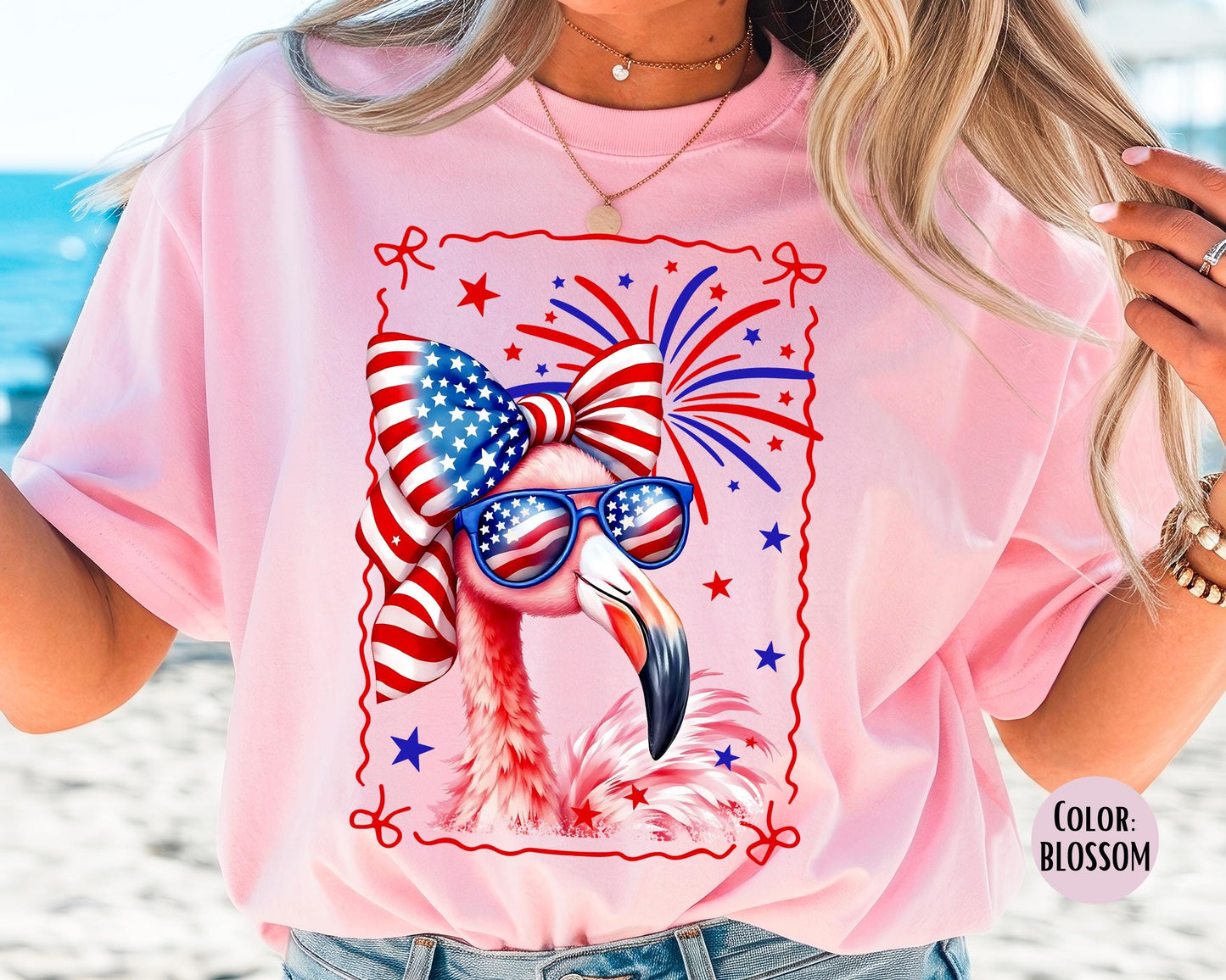 Comfort Colors Girls Patriotic Flamingo Shirt, 4th of July Shirts