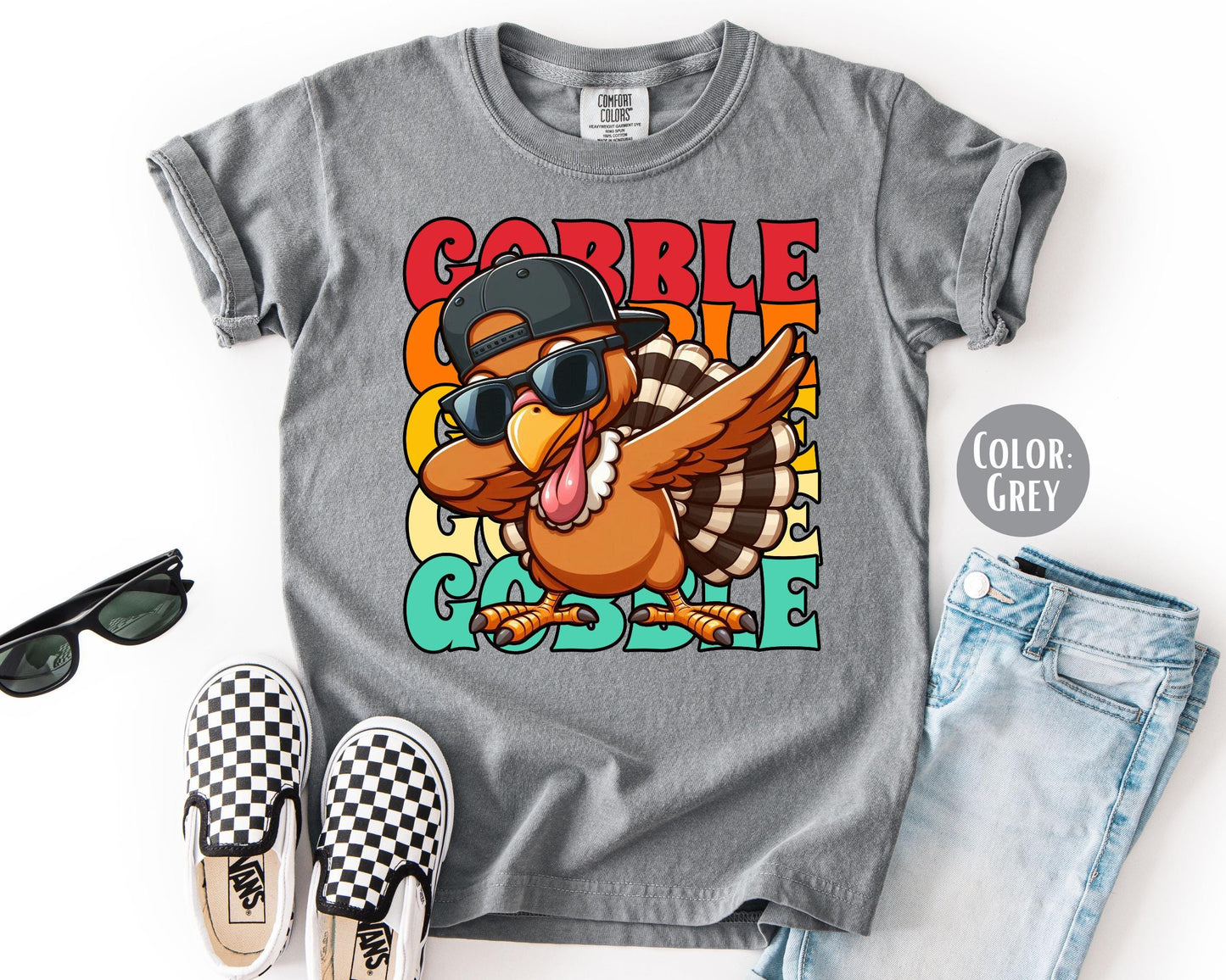 Comfort Colors® Boys Dabbing Turkey Shirt, Boys Gobble Thanksgiving Shirt, Thanksgiving Shirt for Boys, Kids Gobble Shirt