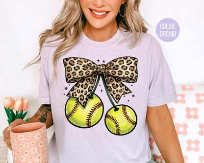 Comfort Colors Leopard Coquette Softball Shirt, Softball Mama Shirts