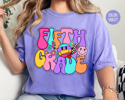 Comfort Colors® Smiley Retro Fifth Grade Shirt, 5th Grade Teacher Shirts