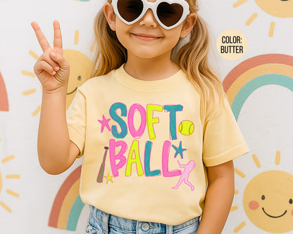 Comfort Colors Watercolor Softball Shirt: Matching Mom & Daughter Softball Shirts