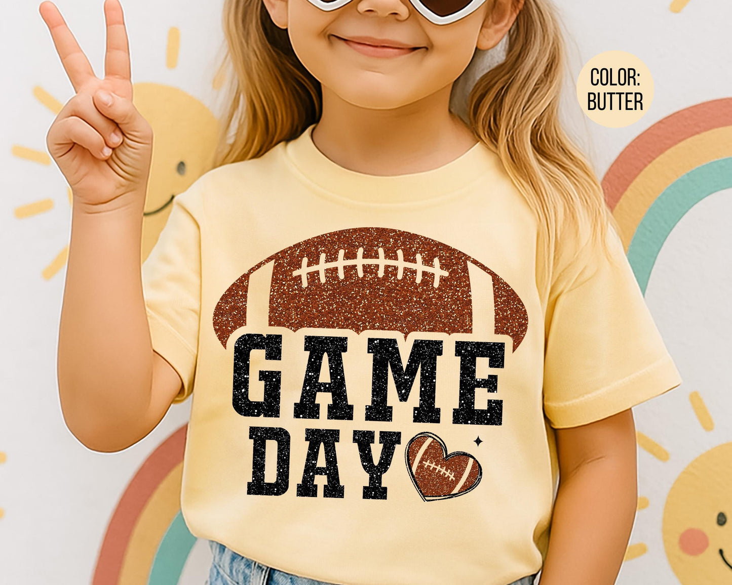 Comfort Colors Faux Glitter Football Shirt - Preppy Game Day Tee