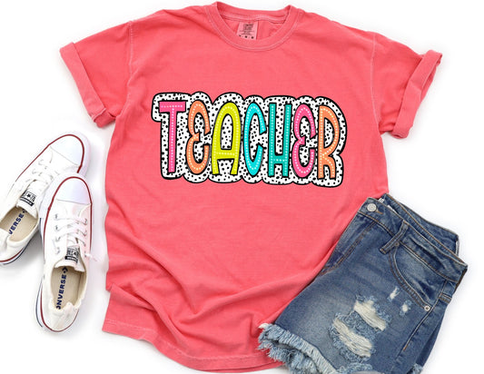 Comfort Colors Teacher Shirt: Dalmatian Print Tee