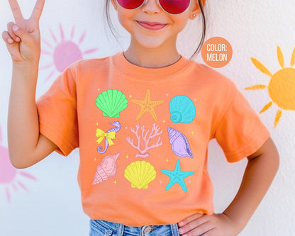 Comfort Colors® Neon Seashells Shirt, Girls Summer Shirts