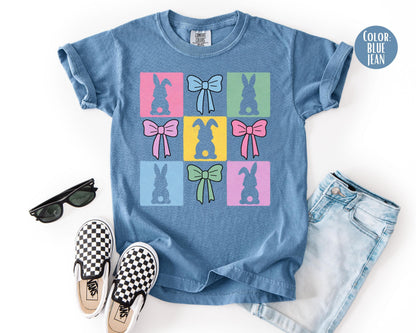 Comfort Colors® Colorful Square Bunnies Shirt, Girls Preppy Easter Bunny Shirts