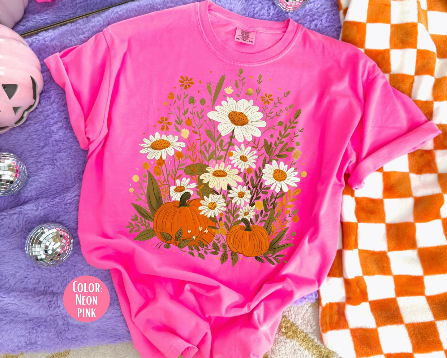 Comfort Colors Boho Fall Floral Pumpkin Shirt - Girly Thanksgiving Tee