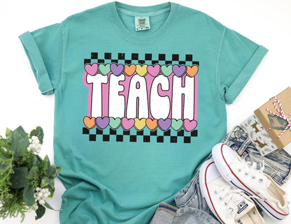 Comfort Colors Teach Valentine Shirt: Teacher Heart Tee