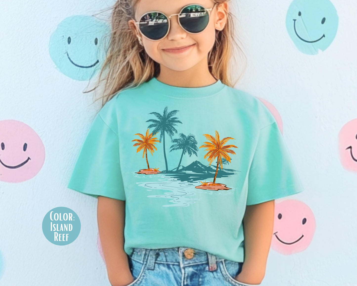 Comfort Colors® Cute Palm Trees Shirt, Cute Trendy Beach Shirt for Girls, Preppy Palm Tree Tee, Youth Beach Shirts, Matching Beach Shirts