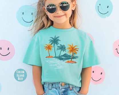 Comfort Colors® Cute Palm Trees Shirt, Cute Trendy Beach Shirt for Girls, Preppy Palm Tree Tee, Youth Beach Shirts, Matching Beach Shirts
