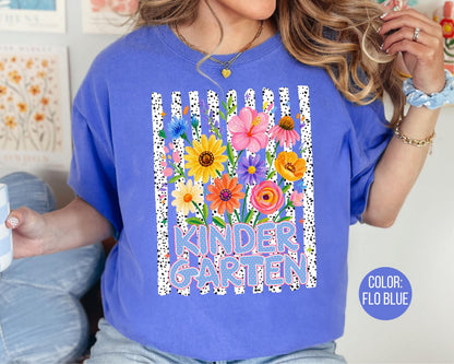 Comfort Colors® Floral Kindergarten Shirt, Kindergarten Teacher Shirts