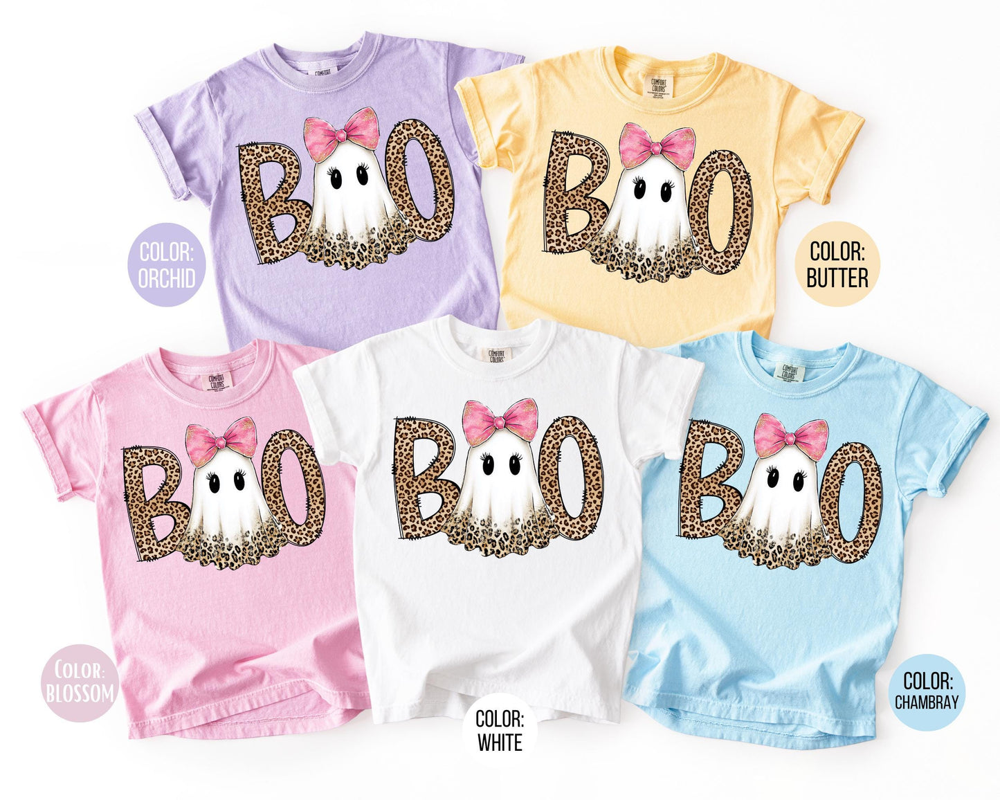 Comfort Colors Boo Leopard Ghost Halloween Shirt: Mommy and Me Tees