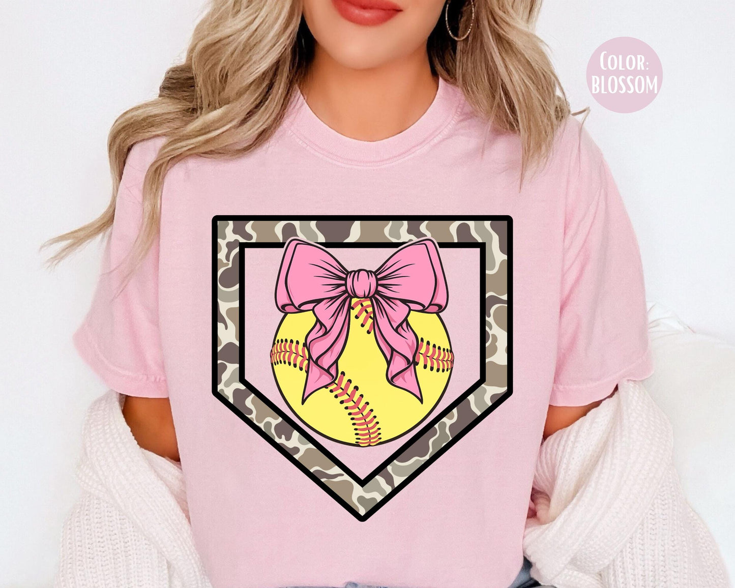 Comfort Colors Girls Camo Softball Shirt, Kids Softball Shirts